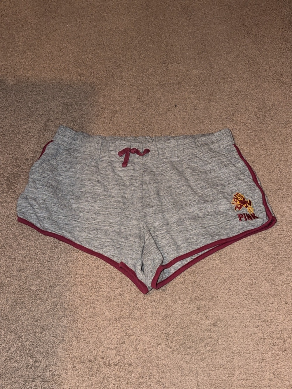 PINK Victoria's Secret Gray Heather Athletic Shorts with Burgundy Trim